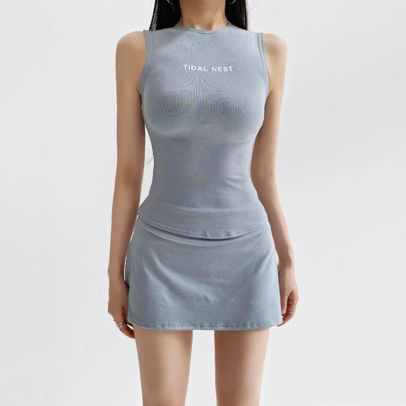 Summer Short Set - Yeni Harfli Baskılı Yuvarlak Yaka Dar